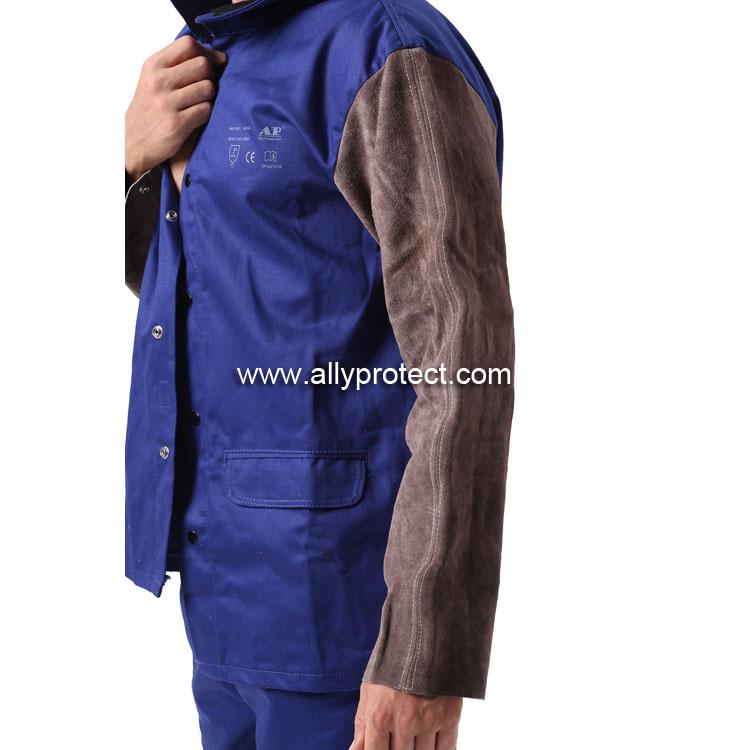 AP-2530 藍(lán)色阻燃布配炭啡色皮袖焊服