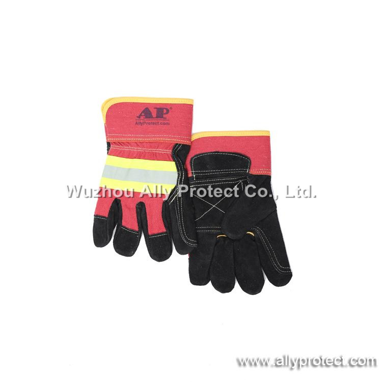 AP-1523 Reflective Tape Split Cowhide Fleece-lined Winter Gloves